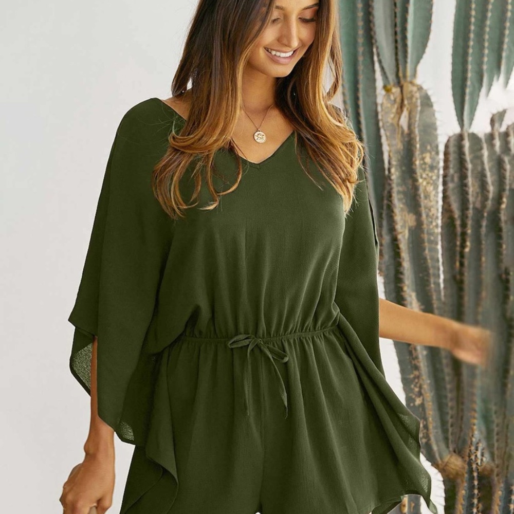 Boho Batwing Sleeve spring Light romper - BLACK - Picture 8 of 14